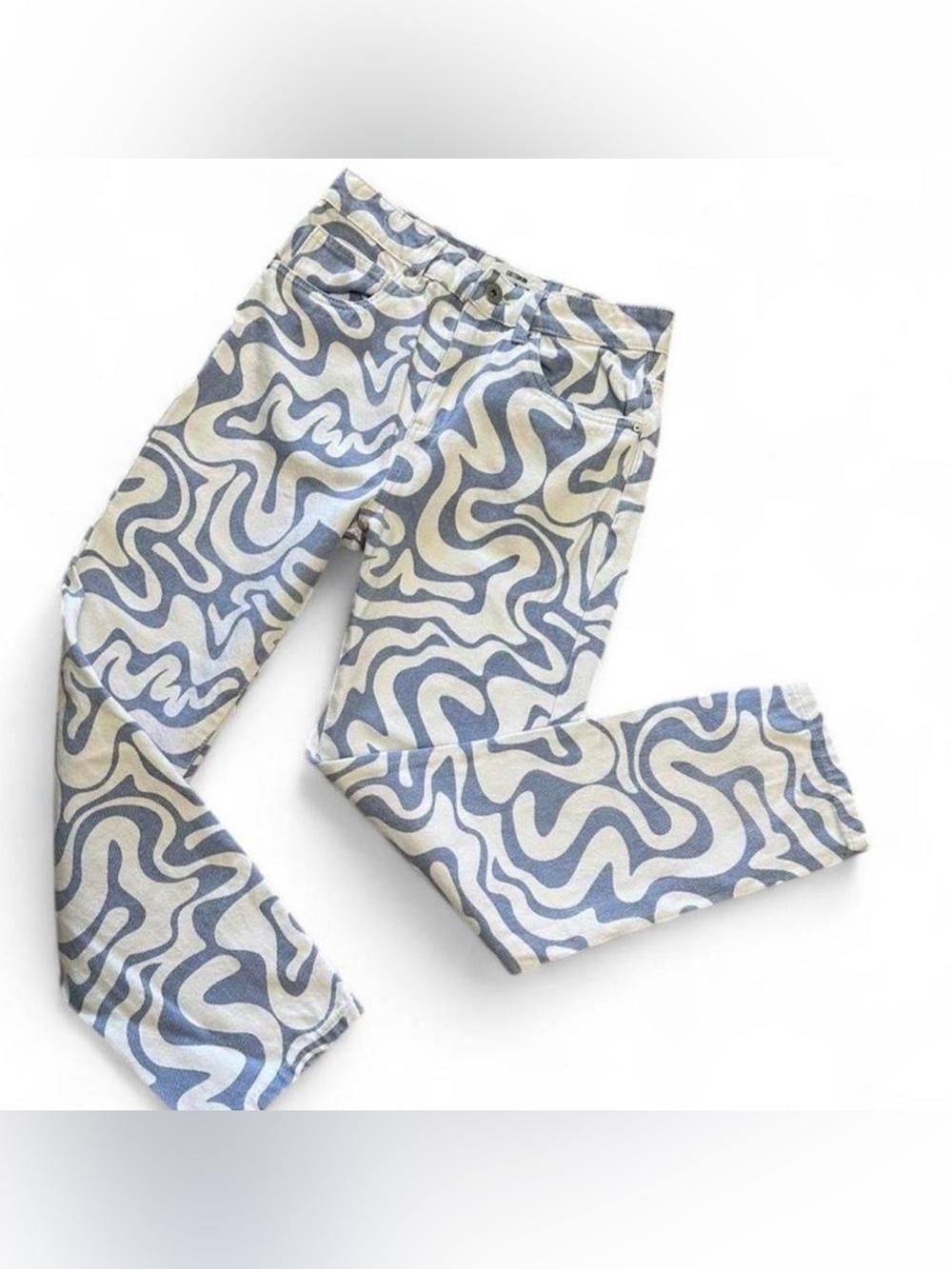 Cotton On Swirled Steel Blue &‎ White Mom Ankle Jeans